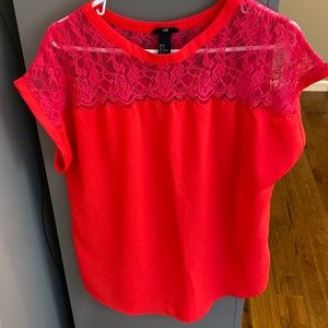 H&M Bright Pink Sleeveless Blouse with Lace Detail, Size 8